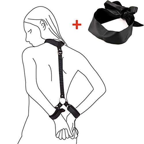 Nylon Neck Collar and Wrist Cuffs Bondage Back Position Restraint Adjustable Length   Blindfold