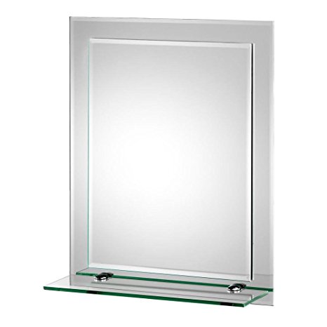 Croydex Rydal Double Layer Wall Mirror 20-Inch x 16-Inch with Shelf and Hang 'N' Lock Fitting System