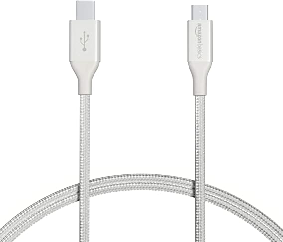 AmazonBasics Double Braided Nylon USB Type-C to Micro-B 2.0 Male Cable | 3 feet, Silver