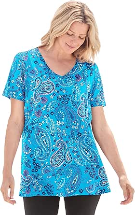 Woman Within Women's Plus Size Perfect Printed Short-Sleeve V-Neck Tee