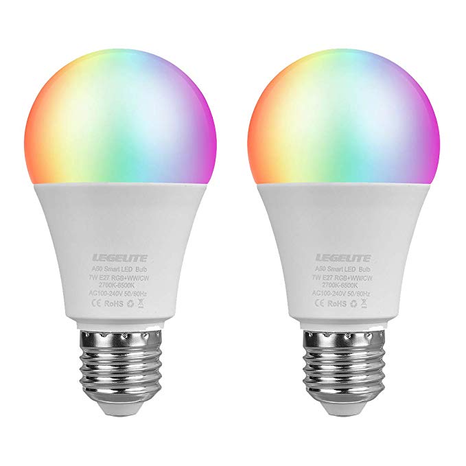 LEGELITE LED Smart Light Bulb, E27 7W WiFi Smart Bulbs 2700K to 6000K Dimmable and Color Changing, No Hub Required, Works with Amazon Echo Alexa Google Home, 60W Equivalent (2 Pack)