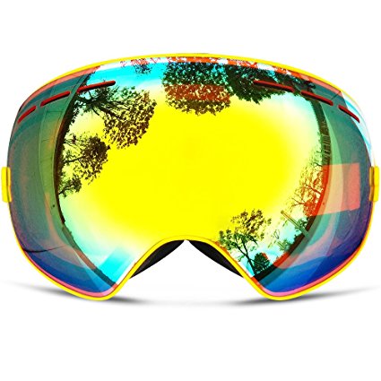 IceHacker Snowmobile Snowboard Skate Ski Goggles with Detachable Lens and Wide Angle Double Lens Anti-fog Big Spherical Professional Unisex Multicolor Snow3100 (Yellow)