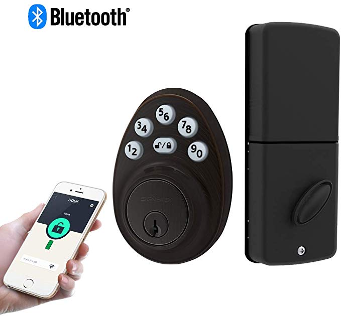 Signstek Bluetooth Electronic Keypad Deadbolt with LED Backlit, Single Cylinder Deadbolt, APP/Push-Button/Pass Code/Key Accessible, Waterproof, Back-lit Keypad Lock, Oil Rubbed Bronze