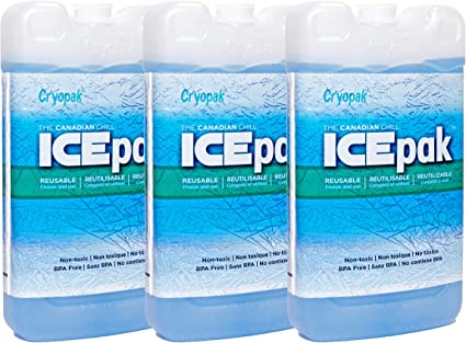 Cryopak The Canadian Chill ICEpak IP100 4x7x1.5 in. Reusable Ice Packs for Insulated Lunch Bags and Coolers, Thicker and Stays Frozen Longer (Pack of 3)
