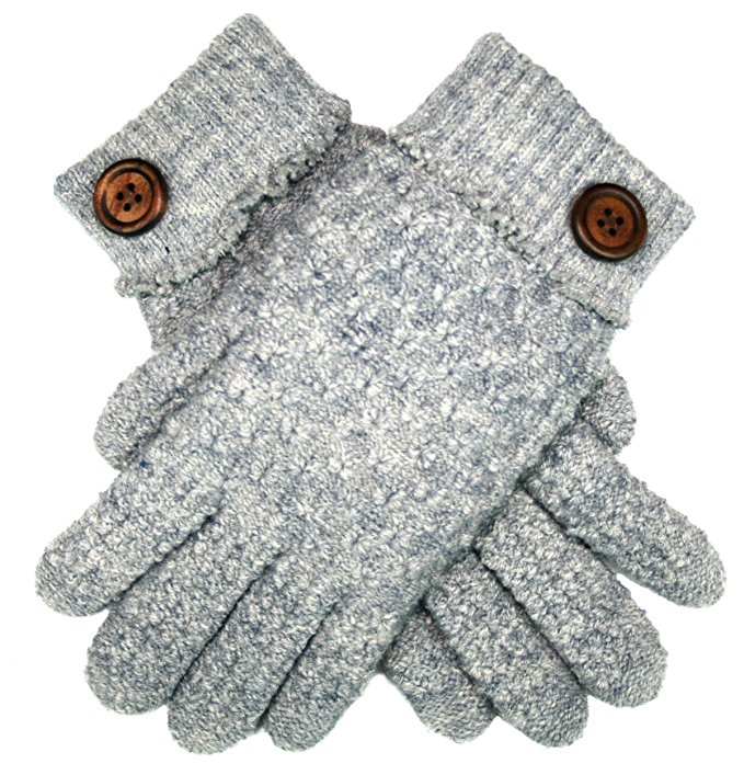 Women's Winter Premium Soft Knit Warm Double Faux Fur Lining Gloves w/ MIRMARU Hair Tie