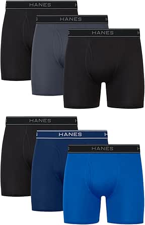 Hanes Men's Value Performance Stretch Boxer Brief Underwear, Moisture-Wicking, 6-Pack