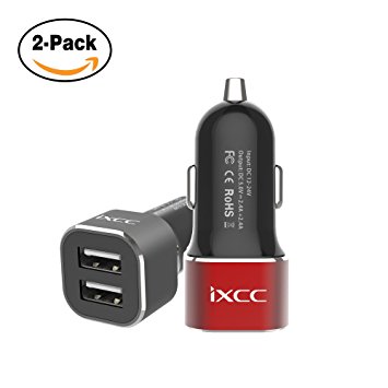 iXCC 24W/4.8A 2 Port Car Charger, Fast Car Charger Adapter for iPhone 7s 6s Plus, USB Car Charging Ports for Galaxy S8  S7 S6 Edge, iPad Pro Air mini, Note 5, LG, Nexus and More - Black/Red 2 Pack