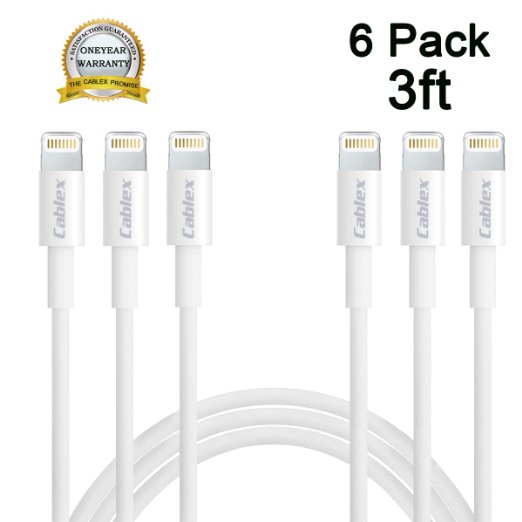 Cablex(TM)6Pack 3FT Lightning to 8 Pin USB Charging Cable Cord Syncing and Charging for iPhone 6/6s/6 plus/6s plus, 5c/5s/5/SE, iPad Air/Mini, iPod Nano/Touch