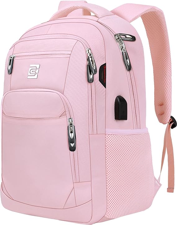 Laptop Backpack,Business Travel Anti Theft Slim Durable Laptops Backpack with USB Charging Port,Water Resistant College Computer Bag for Women & Men Fits 15.6 Inch Laptop and Notebook-Light Pink