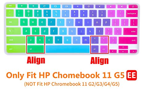 CaseBuy Ultra Thin Colorful Keyboard Cover Skin for 11.6" HP Chromebook 11 G5 EE Laptop(NOT Fit HP Chromebook 11 G2 / G3 / G4 / G5/G6), Rainbow