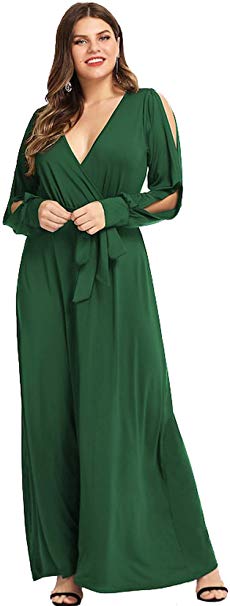 ESPRLIA Women's Empire Waist Long Split Sleeve Plus Size Maxi Casual Dress