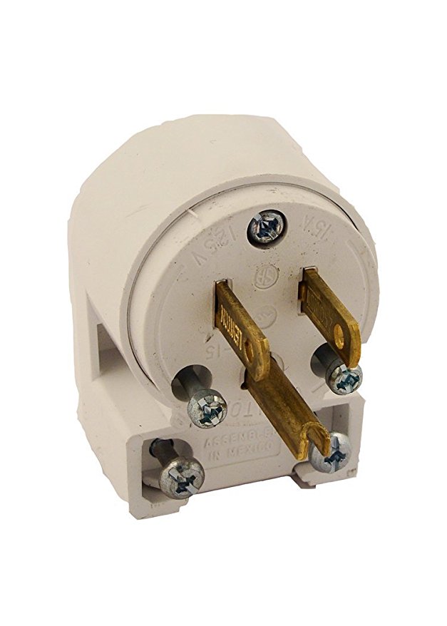 Leviton 515AN 3W Straight Blade Grounding Plug, 1-Pack, White