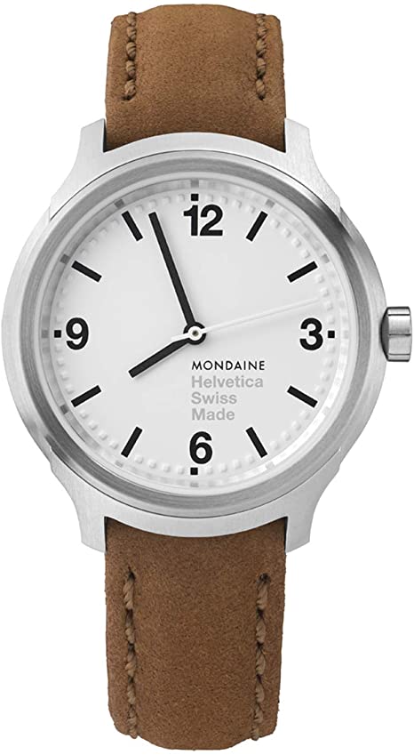 Mondaine Men's Helvetica Stainless Steel Swiss-Quartz Watch with Leather Strap, Brown (Model: MH1.B3110.LG)