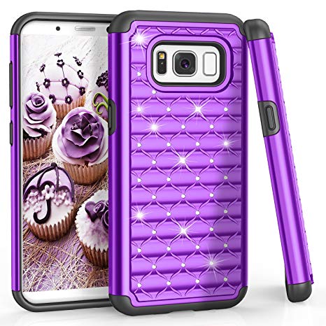 Samsung S8 Case, Galaxy S8 Case, TILL(TM) Studded Rhinestone Crystal Bling Shock Absorbing Hybrid Defender Rugged Slim Case Cover For Samsung Galaxy S8 S VIII 5.8 Inch 2017 [Purple]