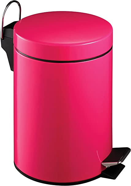 Premier Housewares 506420 Pedal Bin Hot Pink Kitchen Bin Stainless Steel Bathroom Bin Pedal Push Kitchen Bins Recycling Bins 3 L H26 x W17 x D23cm