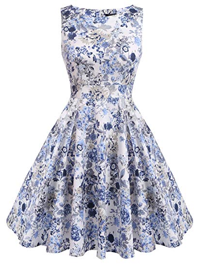 ACEVOG Cocktail Dress 1950's Floral Vintage Christmas Party Dress Plus Size