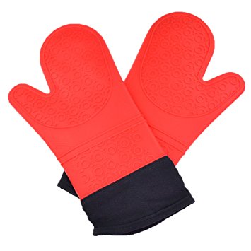 Oven Mitts Heat Resistant - Yookat Pack of 2 Heat Resistant Silicone Oven Gloves/Cooking Gloves Heat Resistant, Extra Long Heat Resistant Oven Gloves-Best Kitchen Tools for Cooking, Baking (Red)
