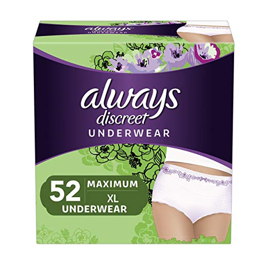 Always Discreet Incontinence & Postpartum Underwear for Women, Disposable, Maximum Protection, X-Large, 26 Count- Pack of 2 (52 Count Total)