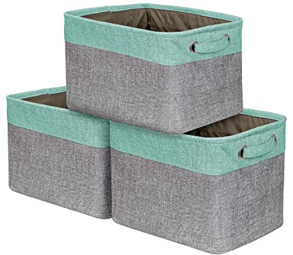 Sorbus Storage Large Basket Set [3-Pack] - 15 L x 10 W x 9 H - Big Rectangular Fabric Collapsible Organizer Bin Carry Handles Linens, Towels, Toys, Clothes, Kids Room, Nursery (Teal)