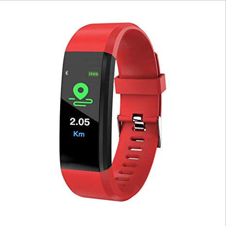 Sport Fitness Tracker Multicolor Screen Heart Rate Monitor Blood Presure Smart Bracelet for iPhone iOS Samsung Android for Men Women Kids (Red)