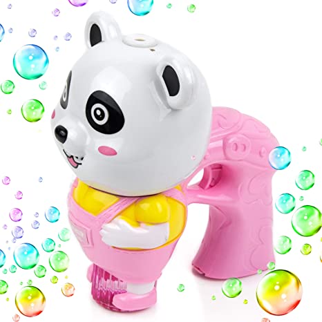 Toysery Panda Bubble Gun Machine for Boys & Girls, Non-ToxicToy Blaster with 1 Soap SolutionRefill, Leak-Resistant Indoor Outdoor Bubble Blower Gun with LED and Music for Party FavorsEaster – Pink