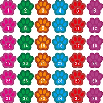 48 Pieces Number Spot Markers and Labels 4 Inch Floor Number Stickers Paws Shaped Carpet Markers Cute Classroom Line Up Spots Helpers Cute Colorful Carpet Markers with Number