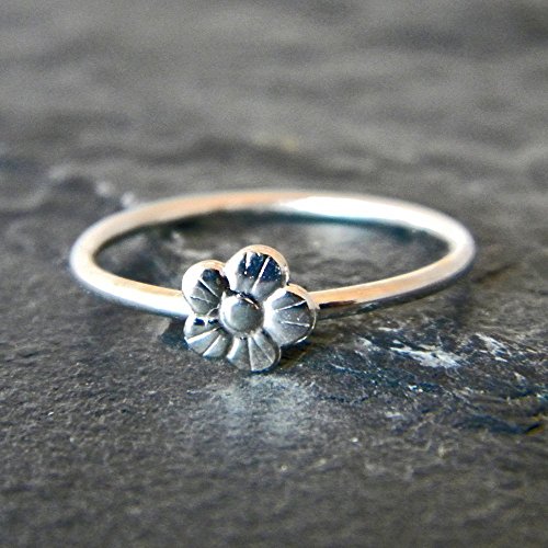 Sterling Silver Flower Ring, Silver Stacking Ring, Tiny Flower Ring, Thumb or Knuckle