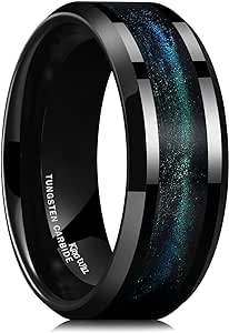 King Will Tungsten Carbide Wedding Band for Men - 8mm Black High Polished Inlay Blue Green/Blue Opal/Red Sand for Everyday Wear Comfort Fit Galaxy Collection