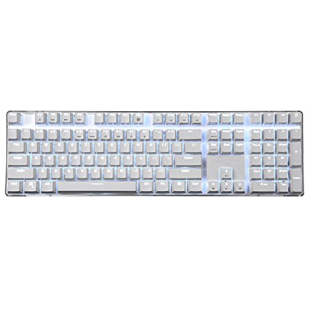 Mechanical Keyboard Gaming Keyboard Blue Switch 100% Full Size 108 keys GATERON switch with Ice Blue Backlight Case White Magicforce by Qisan