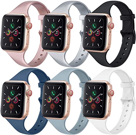 [6 PACK] Bands Compatible with Apple Watch Bands 44mm 42mm for Women Men, Slim Thin Narrow Bands for iWatch SE & Series 6 5 4 3 2 1