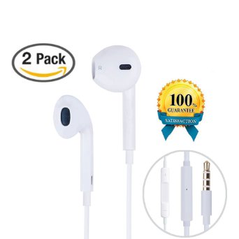 iPowerdirect® 2 Pack Earphones For iPhone iPod iPad Premium Quality Sound For OEM Replacement Headphones With Remote Control Mic Volume For New iPhone SE iPhone 6 6S Plus 5S 5 5c 4S 4