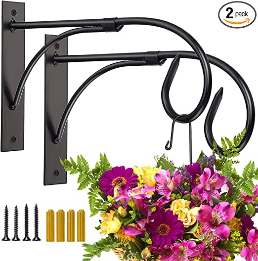Fashion&cool 2 Pack Plant Hanging Bracket, 11 inch Wall Mount Plant Hanger Outdoor Indoor, Decorative Hanging Plant Bracket Hooks for Planter Flower Bird Feeder Lanterns Wind Chimes with Screws
