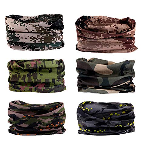 FAYBOX 6pcs Magic Wide Wicking Headbands for Men and Women Outdoor Headwear Bandana Sports Scarf Tube UV Face Mask for Workout Yoga Running