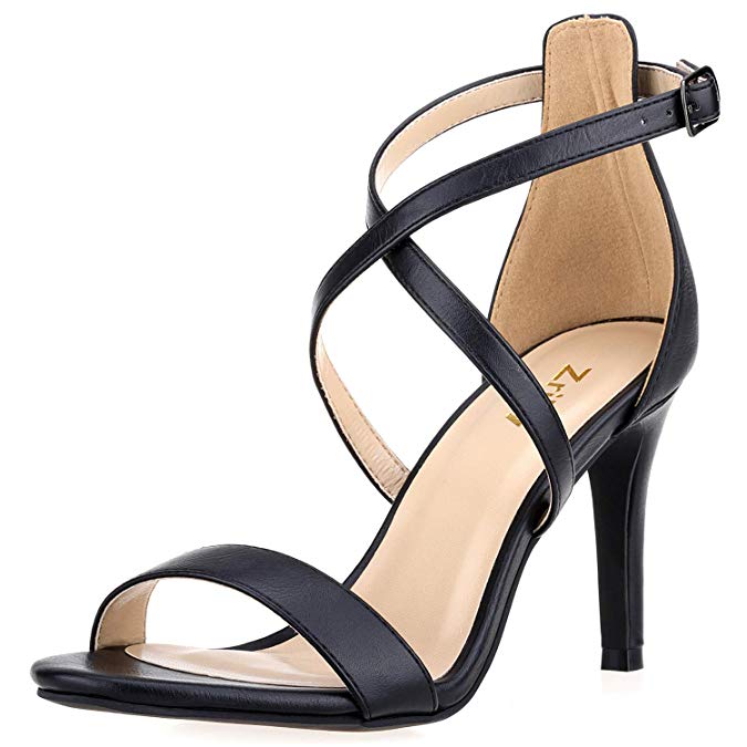 ZriEy Women Heeled Sandals Cross Ankle Strap Sandals Open Toe Strappy High Heels Party Wedding Shoes