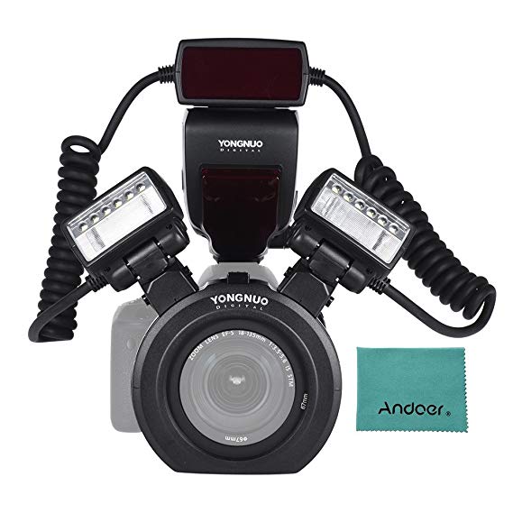 YONGNUO YN24EX E-TTL Macro Flash Speedlite 5600K with 2pcs Flash Heads and 4pcs Adapter Rings for Canon EOS 1Dx 5D3 6D 7D 70D 80D Cameras