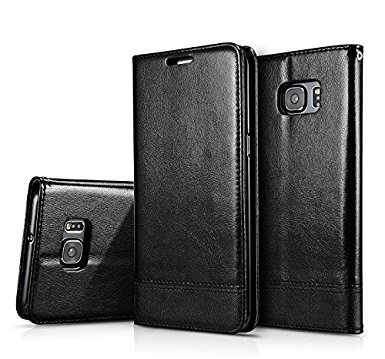 SAMSUNG, Galaxy S6 Edge Case, S6 Edge ONLY, flip book, stand feature, PU leather case with a lanyard, Soft TPU inner, wallet case, premium protective, magnetic closure, AmazingBull(Black)