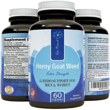 Horny Goat Weed 1000mg Extract For Men and Women - Maca Root L arginine Tongkat Ali Powder Supplement - Increase Testosterone   Stamina - Opti Natural 60 Capsules