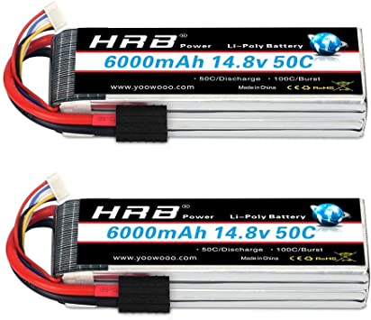 HRB 2pcs 4S Lipo Battery 14.8V 6000mAh 50C with TRX Plug for RC Helicopter RC Airplane RC Car RC Truck RC Boat Remote Control Traxxas Xmaxx Buggy Truggy Crawler Monster Car
