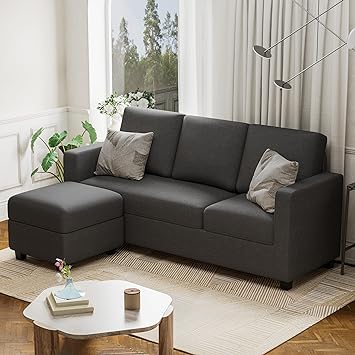 Flamaker Sectional Couch, Sofa Couch for Living Room, L-Shaped Couch with Reversible Chaise, Fabric Small Couches for Apartment, Small Spaces (Dark Grey)