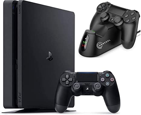 2021 Sony Playstation 4 1TB Console - Black PS4 Slim Edition with 1TB Storage Holiday Bundle: 1 DualShock Wireless Controller   Marxsol Dual PS4 Controller Fast Charging Dock