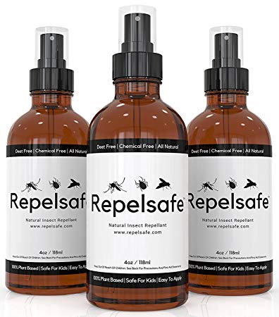 Natural Bug Spray Repellent By RepelSafe - Tick repellent for humans - Bug Repellent Spray For Ticks, Mosquitoes, Fleas, Flies, Gnats, And Many Other Insects. Bug Spray For Kids - Travel Size (2, 4oz)