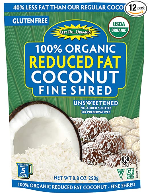 Let's Do Organic Reduced Fat Shredded Coconut, 8.8 ounce pouches (Pack of 12)