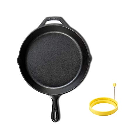 LODGE Pre-Seasoned Cast Iron Skillet (10.25 inch)   Dishwasher Safe Silicone Egg Ring (4 inch) for Breakfast Sandwiches or Pancakes