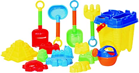 G & F Products Justforkids Beach Toy Set, Summer Beach Fun Activity, Castle Bucket Sand Mold 16Piece Set, Play Kit for Kids with Heavy Duty Reusable Mesh Bag
