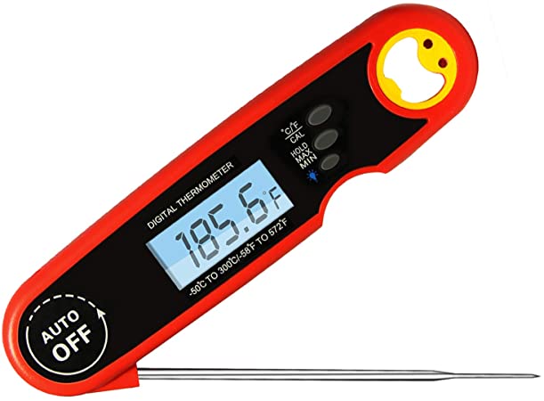 JAKO-T3 Pro Meat Thermometer with Backlight & Calibration. Best Waterproof, Oversized Screen Digital Instant Read Candy Thermometer for Kitchen, Outdoor Grilling and BBQ, Hidden Super Long Food Probe.