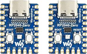 waveshare RP2040-Zero High-Performance Pico-Like MCU Board Based On Raspberry Pi Microcontroller RP2040 Castellated Module Allows Soldering Direct to Carrier Boards-2pcs