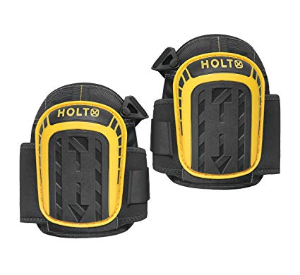 HOLT Professional Knee Pads (Designed by a Construction Worker!) Heavy Duty Gel Foam Padding w/2 Adjustable Clips Straps Industrial American Protective for Men Black Outdoor Stays On All Day