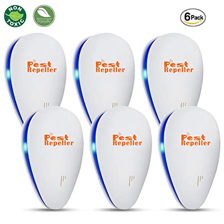 Pest Control Ultrasonic Repeller [6 Pack] for Mosquitoes, Insects, Spiders, Mices, Roaches, Bugs, Flies and More for Home Indoor - Non-toxic Eco-Friendly, Human & Pet Safe