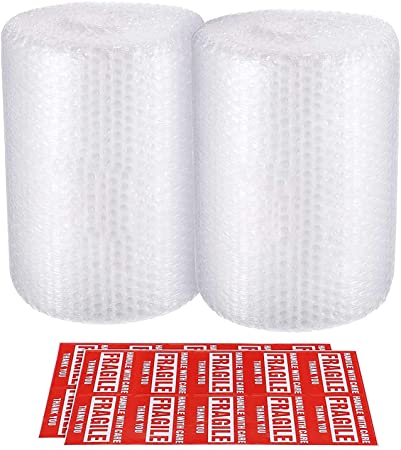 Lekzai 2-Pack Bubble Cushioning Wrap Roll, Perforated Every 12" for Packaging, 3/16" Small Bubble. (12 Inch x 72 Feet)