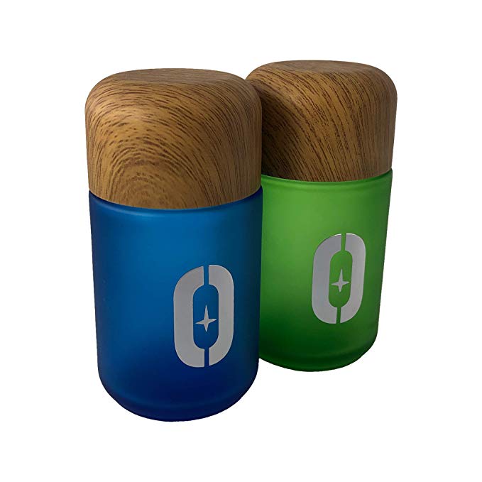 OOKEOO Set of 2-110ml Stash Jars with Child Resistant Cap - Smell Proof - 1 Blue 1 Green - Colour Code Your Products Easily